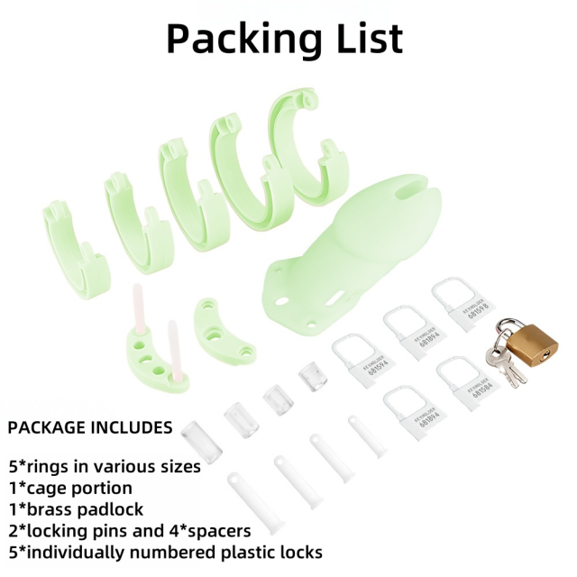 4.33' Glow-in-the-Dark Green Waterproof Silicone Male Chastity Cage with Locks
