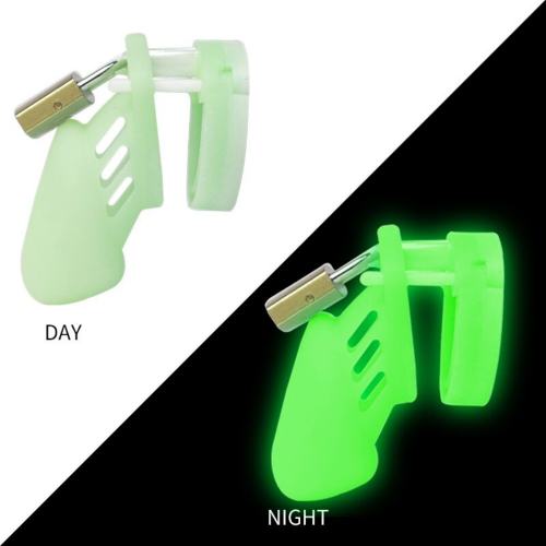 3.55 Inch Glow-in-the-Dark Green Waterproof Silicone Male Chastity Cage with Locks