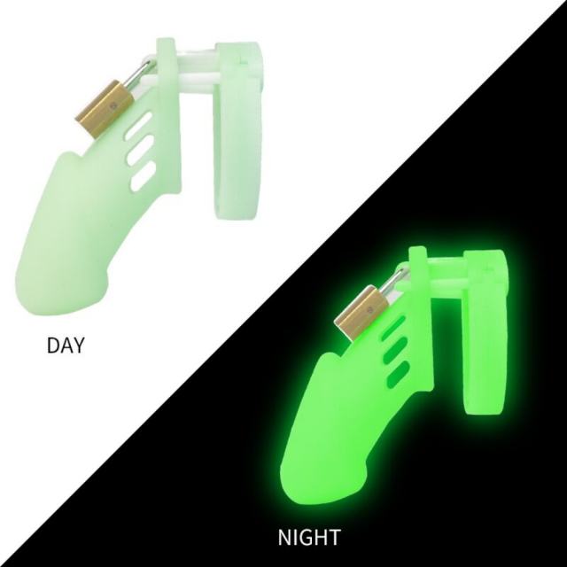 Customizable 4.33' Glow-in-the-Dark Green Waterproof Silicone Male Chastity Cage with Locks