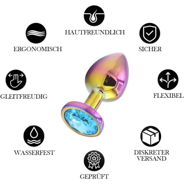 2.76 Inch Rainbow Metal Butt Plug with Gift Box