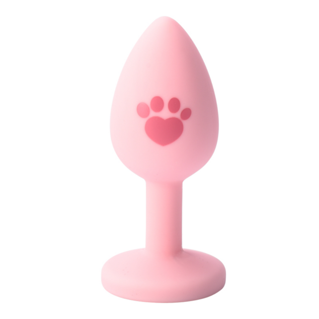 2.76 Inch Pink Silicone Anal Plug with Cat Paw Design and Pink Gem Base with Gift Box