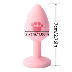 2.76 Inch Pink Silicone Anal Plug with Cat Paw Design and Pink Gem Base with Gift Box