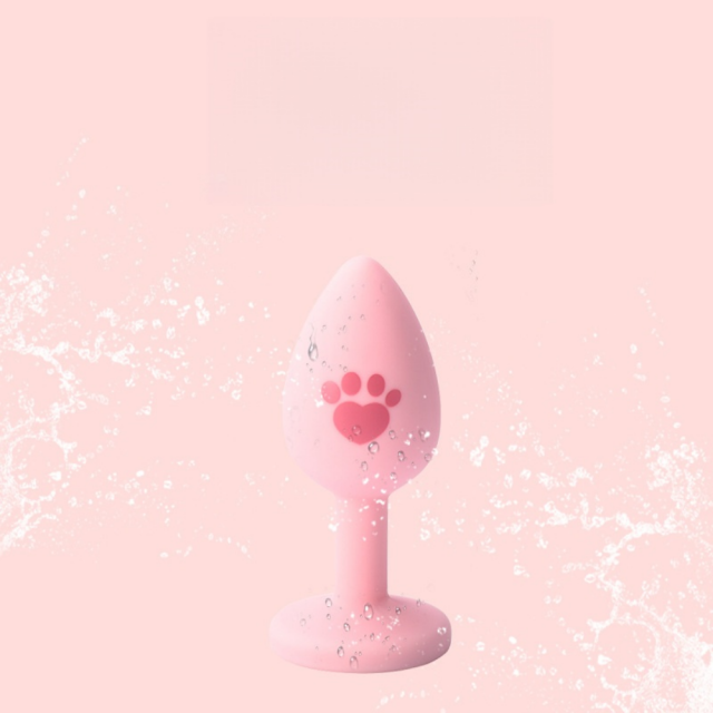 2.76 Inch Pink Silicone Anal Plug with Cat Paw Design and Pink Gem Base with Gift Box