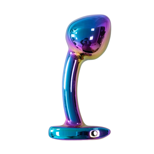 2.92 Inch Rainbow Metal Butt Plug with Curved Design and Gift Box