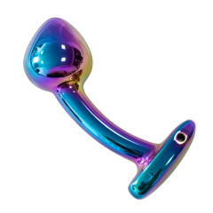 2.92 Inch Rainbow Metal Butt Plug with Curved Design and Gift Box