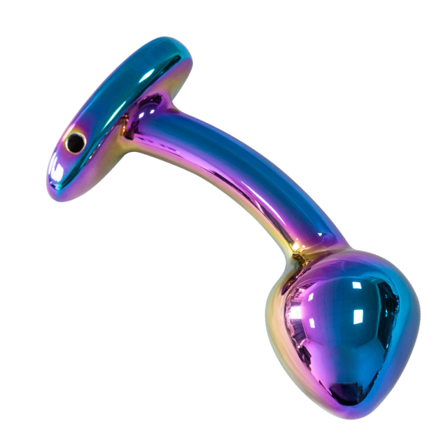 2.92 Inch Rainbow Metal Butt Plug with Curved Design and Gift Box