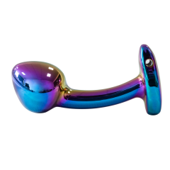 2.92 Inch Rainbow Metal Butt Plug with Curved Design and Gift Box