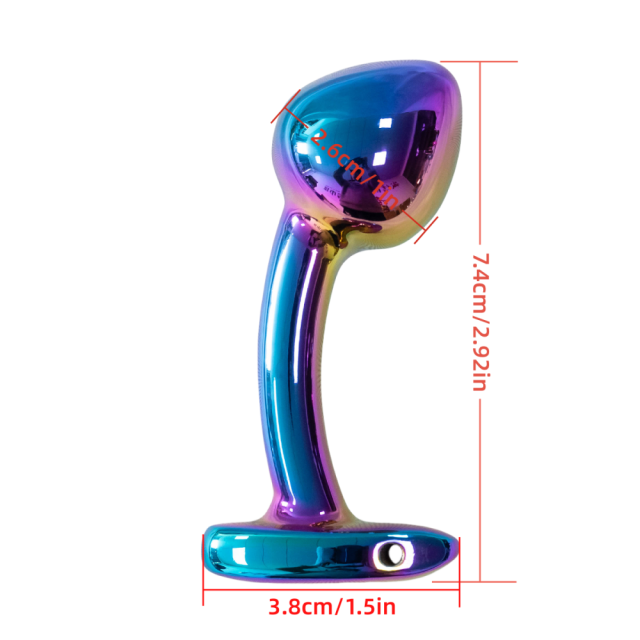 2.92 Inch Rainbow Metal Butt Plug with Curved Design and Gift Box