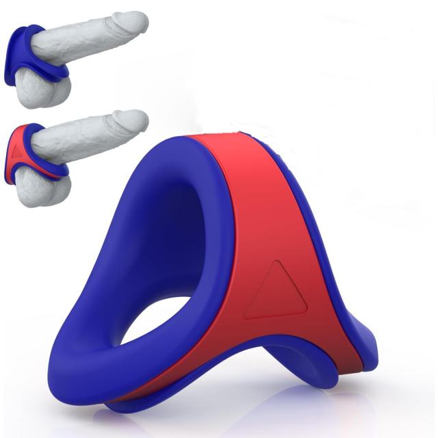 2in1 Silicone Blue+Red Penis Ring Cock Ring Set with Retailling Box