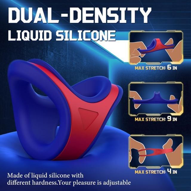 2in1 Silicone Blue+Red Penis Ring Cock Ring Set with Retailling Box
