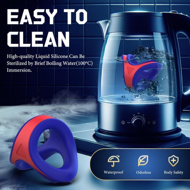 2in1 Silicone Blue+Red Penis Ring Cock Ring Set with Retailling Box