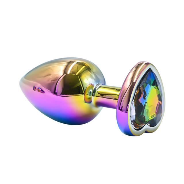 2.76 Inch Rainbow Metal Butt Plug with Heart-Shaped Base and Gift Box