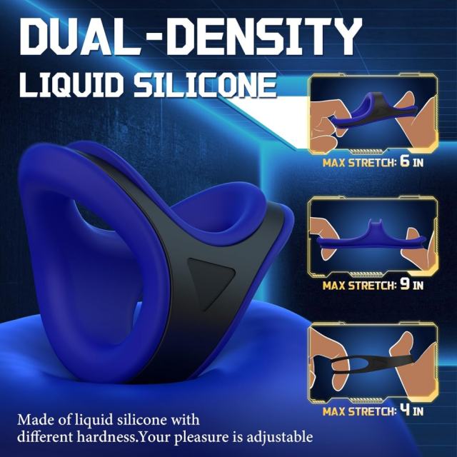 2in1 Silicone Blue+Black Penis Ring Cock Ring Set with Retailling Box
