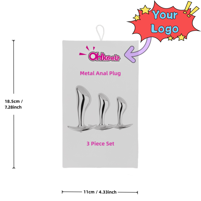 Customizable 3-Piece Metal Anal Plug Set with Gift Box