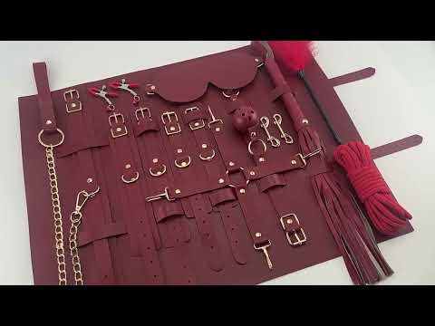 Customizable 11-Piece Wine Red BDSM Bondage Set with Organizer Pouch