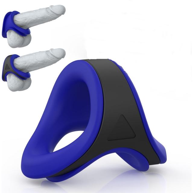 2in1 Silicone Blue+Black Penis Ring Cock Ring Set with Retailling Box
