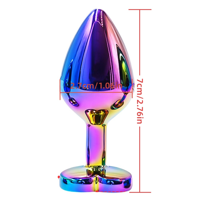 2.76 Inch Rainbow Metal Butt Plug with Heart-Shaped Base and Gift Box