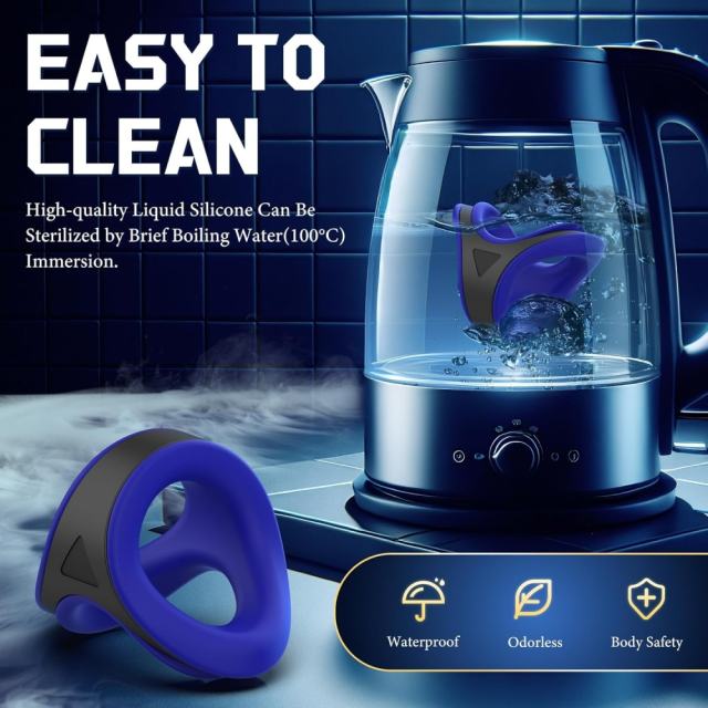 2in1 Silicone Blue+Black Penis Ring Cock Ring Set with Retailling Box