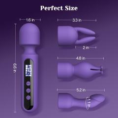 6.7 Inch 10-Speed Purple Waterproof Rechargeable Silicone Wand Massager with 3 Attachments