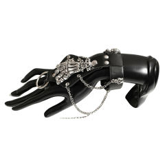Gothic Skeleton Backhand PU Harness with Chains – Adjustable Wrist Fit, Finger Ring Loop
