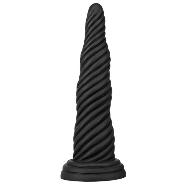 7.88 Inch Black Spiral Silicone Dildo with Suction Cup