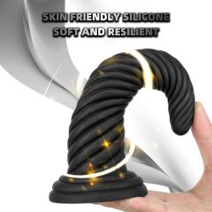 7.88 Inch Black Spiral Silicone Dildo with Suction Cup