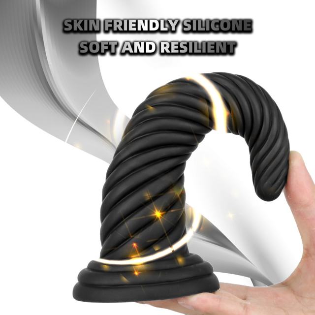 7.88 Inch Black Spiral Silicone Dildo with Suction Cup