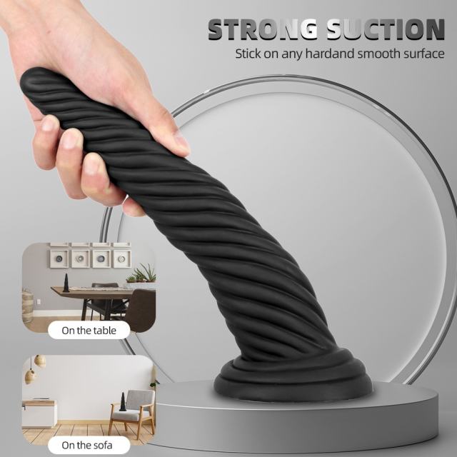 7.88 Inch Black Spiral Silicone Dildo with Suction Cup