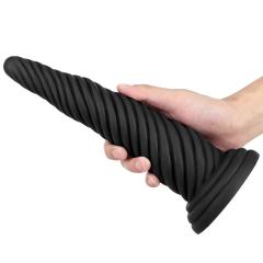 7.88 Inch Black Spiral Silicone Dildo with Suction Cup