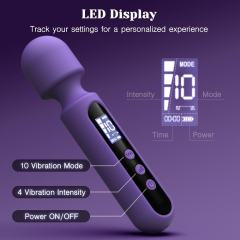 6.7 Inch 10-Speed Purple Waterproof Rechargeable Silicone Wand Massager with 3 Attachments
