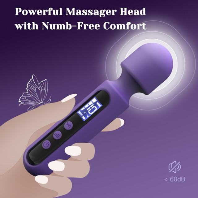 6.7 Inch 10-Speed Purple Waterproof Rechargeable Silicone Wand Massager with 3 Attachments