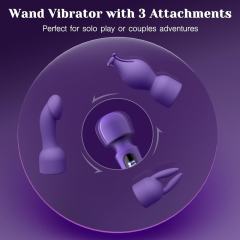 6.7 Inch 10-Speed Purple Waterproof Rechargeable Silicone Wand Massager with 3 Attachments