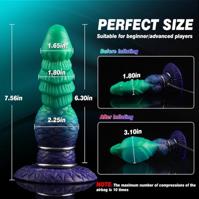 7.49'' Multicolor Inflatable Silicone Huge Thick Dildo with Girth Expansion and Strong Suction Cup