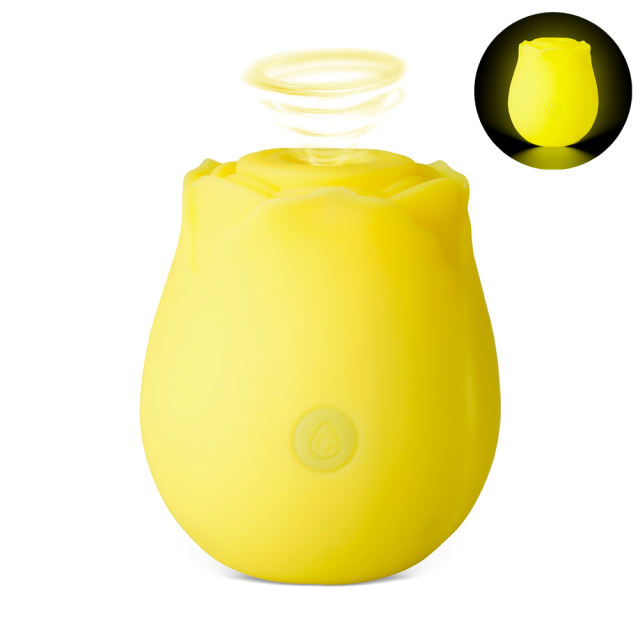 Customizable Glow-in-the-Dark 10-Function Yellow Silicone Rechargeable Clitoral Sucking Rose Sex Toy