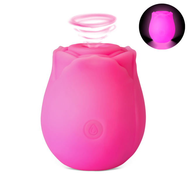 Customizable Glow-in-the-Dark 10-Function Magenta Silicone Rechargeable Clitoral Sucking Rose Sex Toy