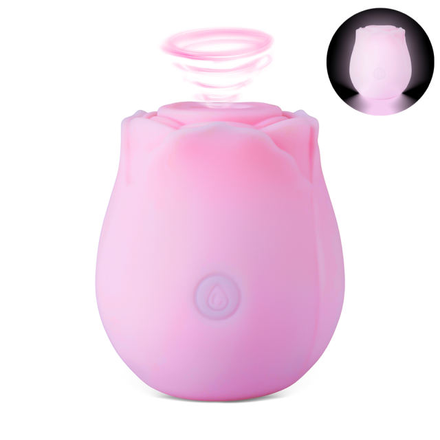 Customizable Glow-in-the-Dark 10-Function Pink Silicone Rechargeable Clitoral Sucking Rose Sex Toy