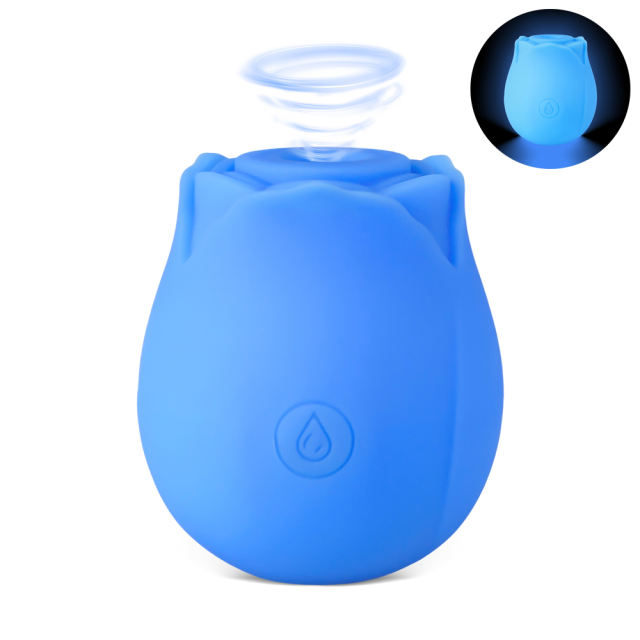Customizable Glow-in-the-Dark 10-Function Blue Silicone Rechargeable Clitoral Sucking Rose Sex Toy