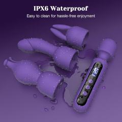 6.7 Inch 10-Speed Purple Waterproof Rechargeable Silicone Wand Massager with 3 Attachments