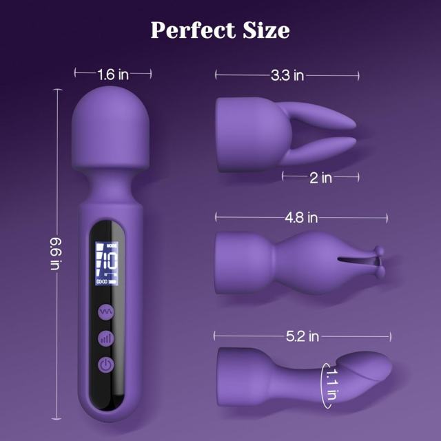 6.7 Inch 10-Speed Purple Waterproof Rechargeable Silicone Wand Massager with 3 Attachments