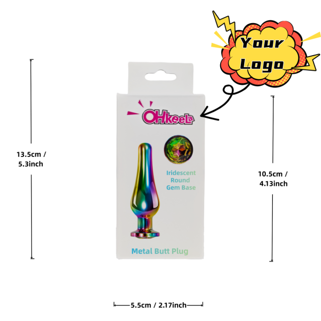 Customizable 3.70 Inch Rainbow Metal Butt Plug with Gift Box