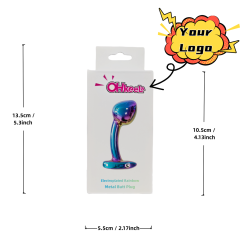 Customizable 2.92 Inch Rainbow Metal Butt Plug with Curved Design and Gift Box