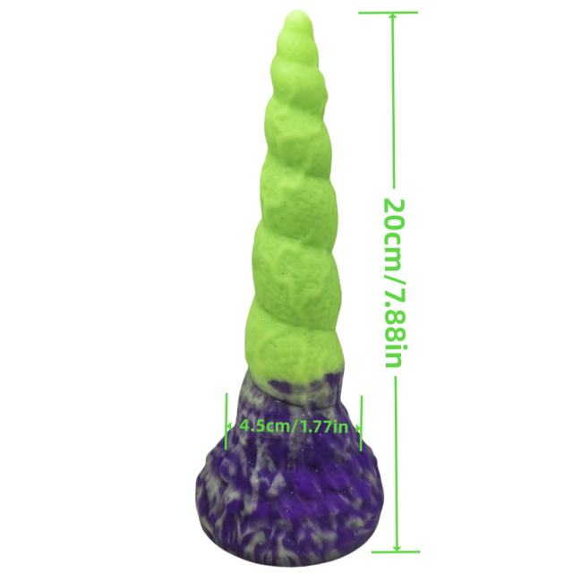 7.88 Inch Spiral Fantasy Silicone Dildo – Non-Glow, Purple Green Suction Base