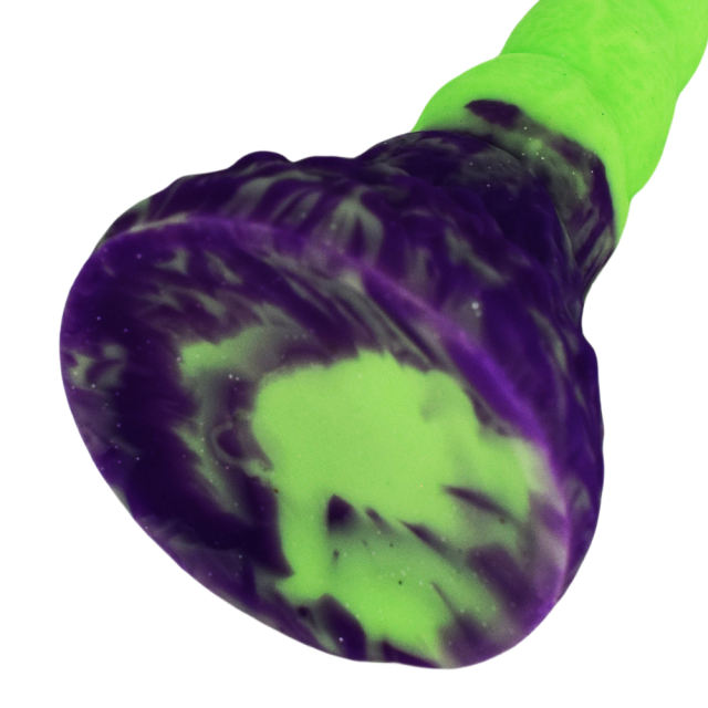 7.88 Inch Spiral Fantasy Silicone Dildo – Non-Glow, Purple Green Suction Base