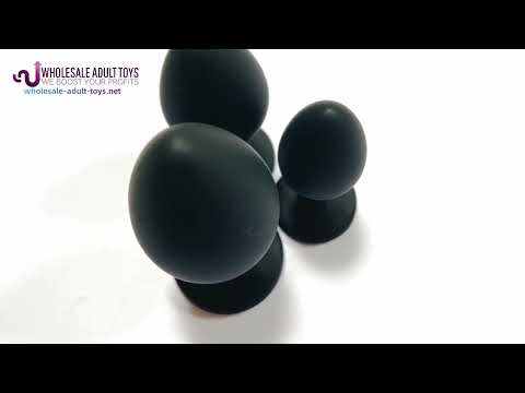 Black Color Silicone Butt Plug Set with Purple Round Gem Base