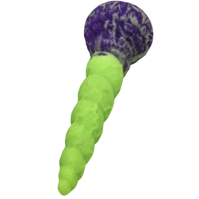 7.88 Inch Spiral Fantasy Silicone Dildo – Non-Glow, Purple Green Suction Base