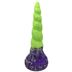 7.88 Inch Spiral Fantasy Silicone Dildo – Non-Glow, Purple Green Suction Base