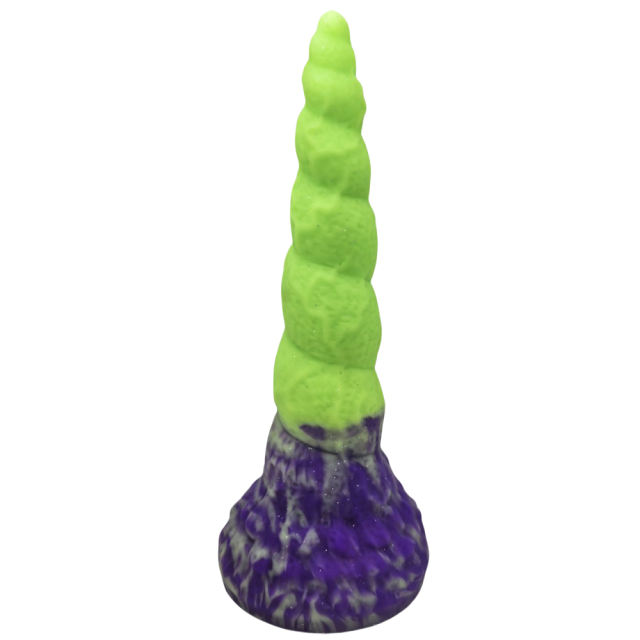 7.88 Inch Spiral Fantasy Silicone Dildo – Non-Glow, Purple Green Suction Base
