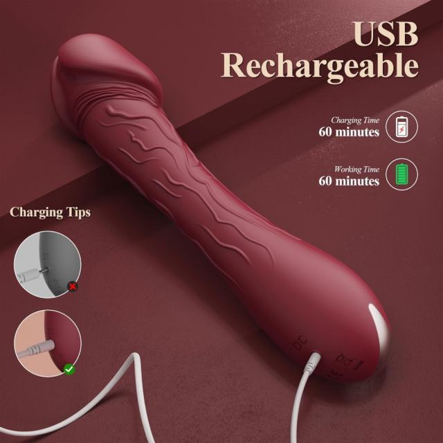 4.73 Inch 10-Mode Red Waterproof Rechargeable Realistic Silicone Vibrator