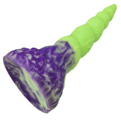 7.88 Inch Spiral Fantasy Silicone Dildo – Non-Glow, Purple Green Suction Base