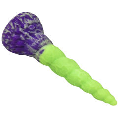 7.88 Inch Spiral Fantasy Silicone Dildo – Non-Glow, Purple Green Suction Base